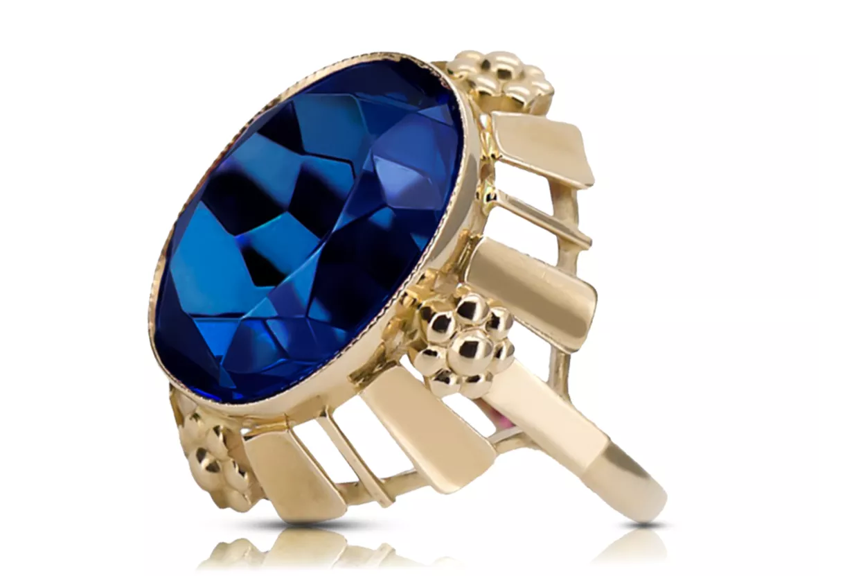 Szafir 14k żółte złoto Pierścionek Styl Vintage vrc043y